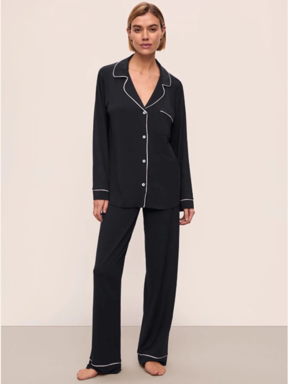 Eberjey Gisele Modal Tencel Long Pajama Set Womens Small Black Lounge Classic